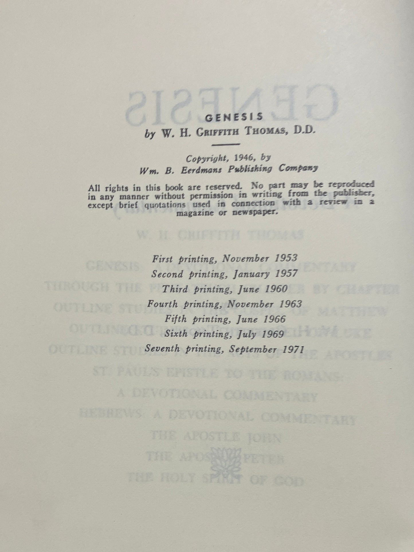Genesis: A Devotional Commentary by W.H. Griffith Thomas (Used Hardcover)